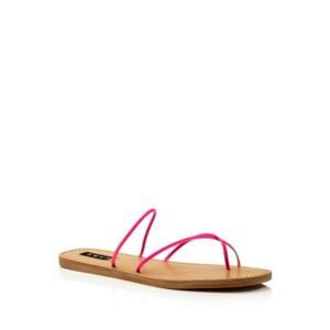 AQUA Womens Pink Toe-Loop Zeus Square Toe Slip On Leather Slide Sandals 7.5 M